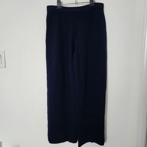 St. John Caviar Knit Navy Blue Pull On Wide Straight Leg  Pants